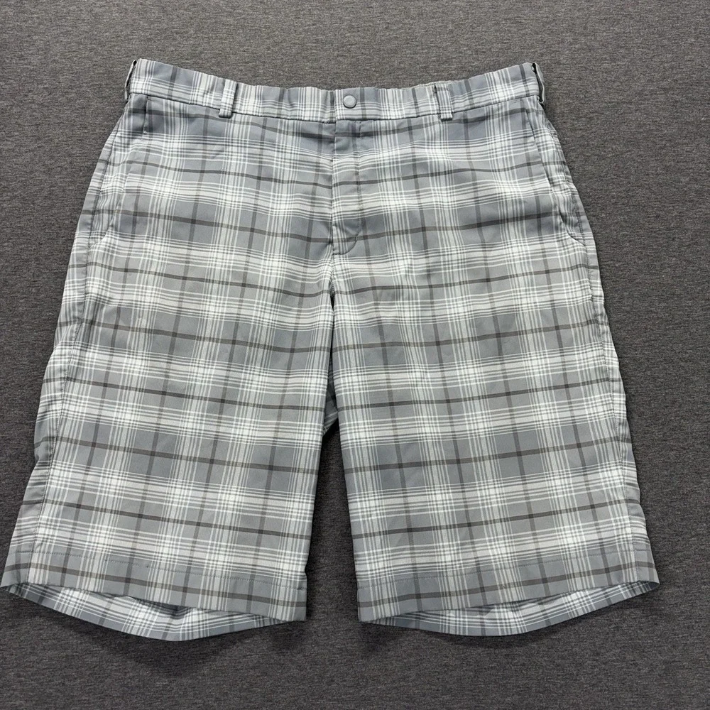 Nike Golf‎ Dri-Fit Tour Performance Shorts Mens 36 Gray Plaid Stretch Preppy